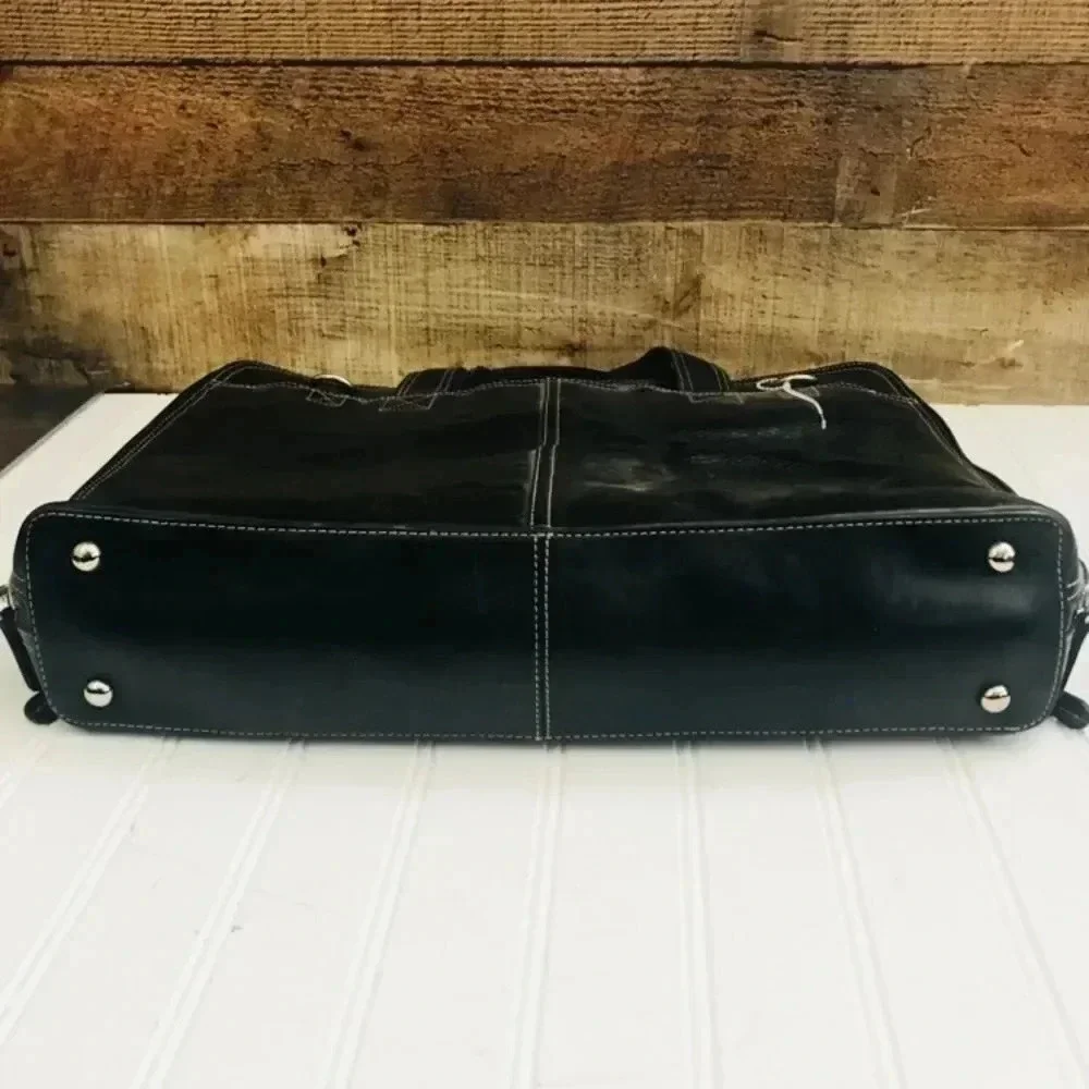 NWOT Fossil Black Leather Briefcase/Laptop Bag